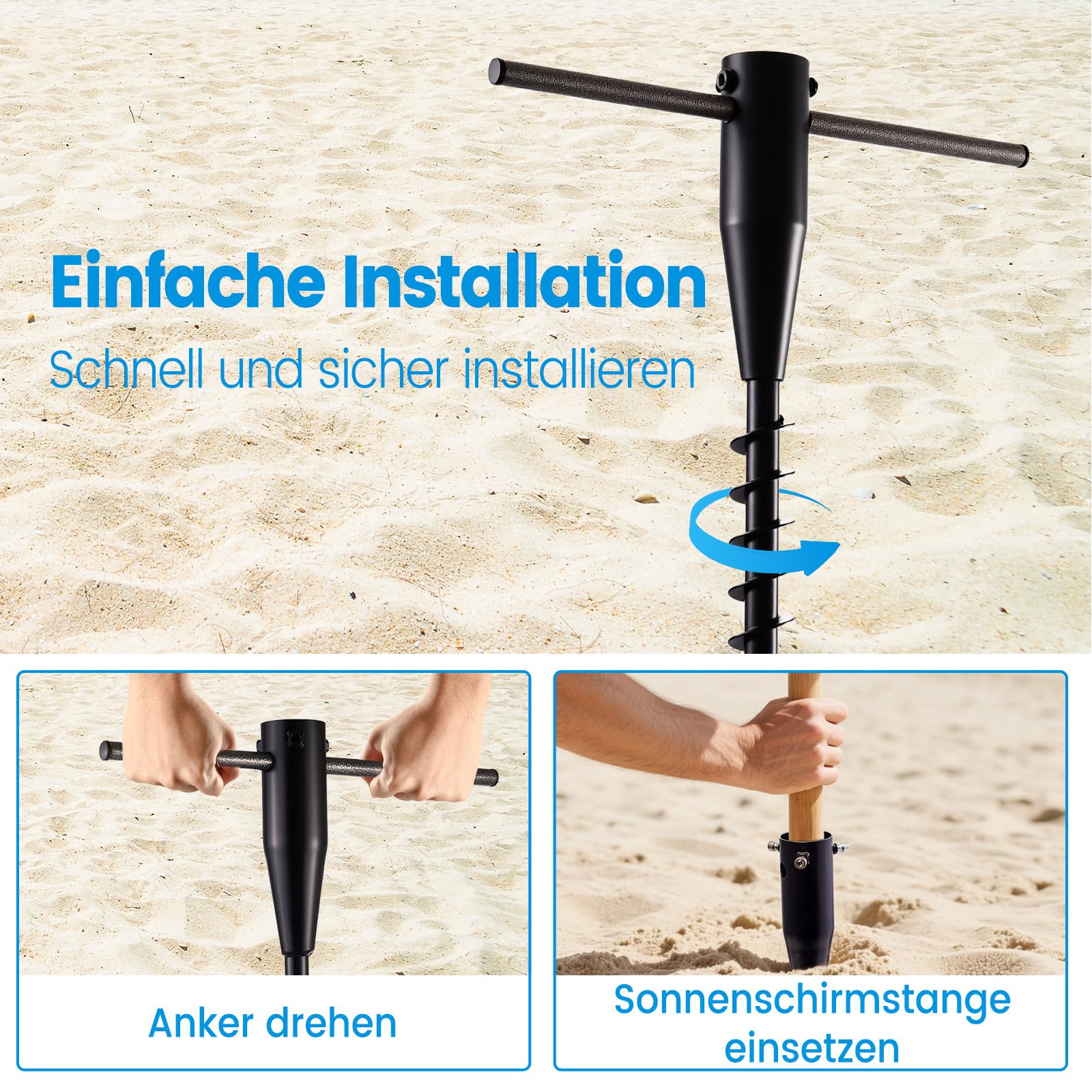 Heavy Duty Erdspieß Hochbelastbarer Sonnenschirmständer & Erdspieß für Wäschespinnen, 6-Fach Spiral Bodenanker für Strandschirme, Angelschirm und Garten, Verstellbaren Knöpfen (2,5–5 cm)