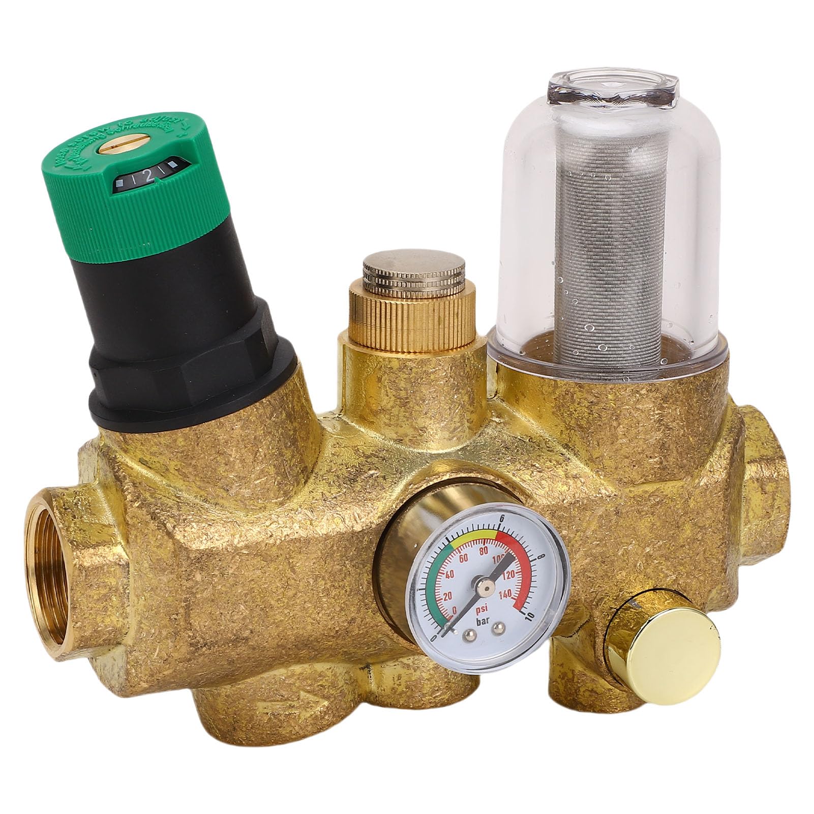 Ausla Válvula Reductora de Presión de Tubería Regulador de Presión de Agua de Latón con Manómetro de Filtro de Acero Inoxidable 316L Ajustable de 3 a 6 T H para Plomería de Toda la Casa (1/2 pulgada