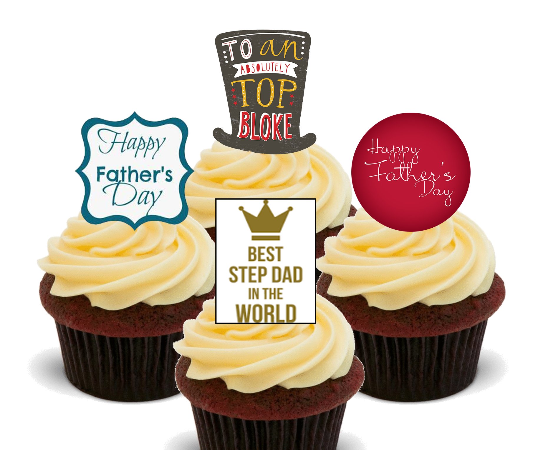 Made4You Step Dad Father's Day Edible Cupcake Toppers - Stand-up Wafer Cake Decorations (Pack of 12)