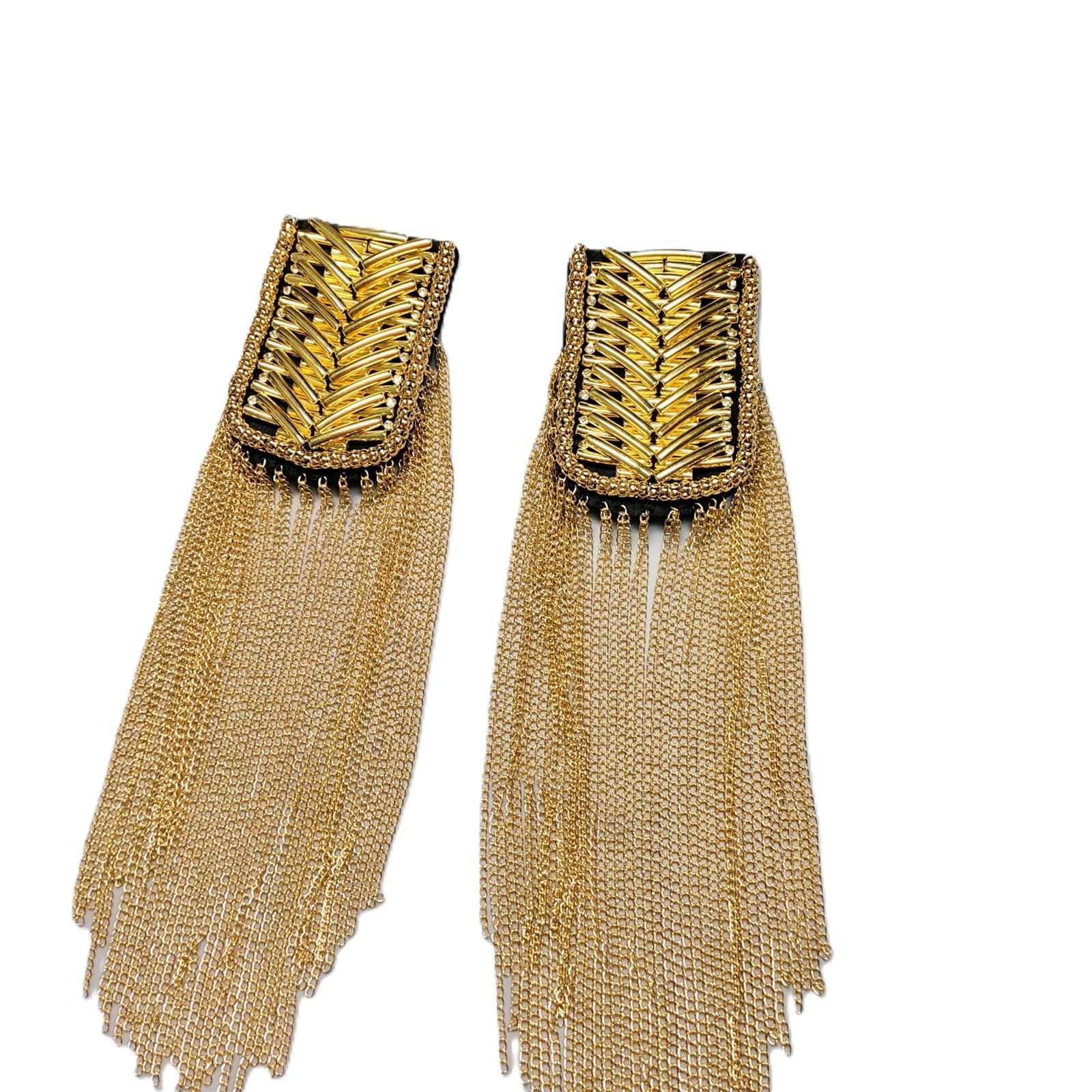 LDDGZS Fashion personality rhinestone metal tassel epaulette stage runway costume accessories badge suit outer dress shoulder accessories pin (A pair)