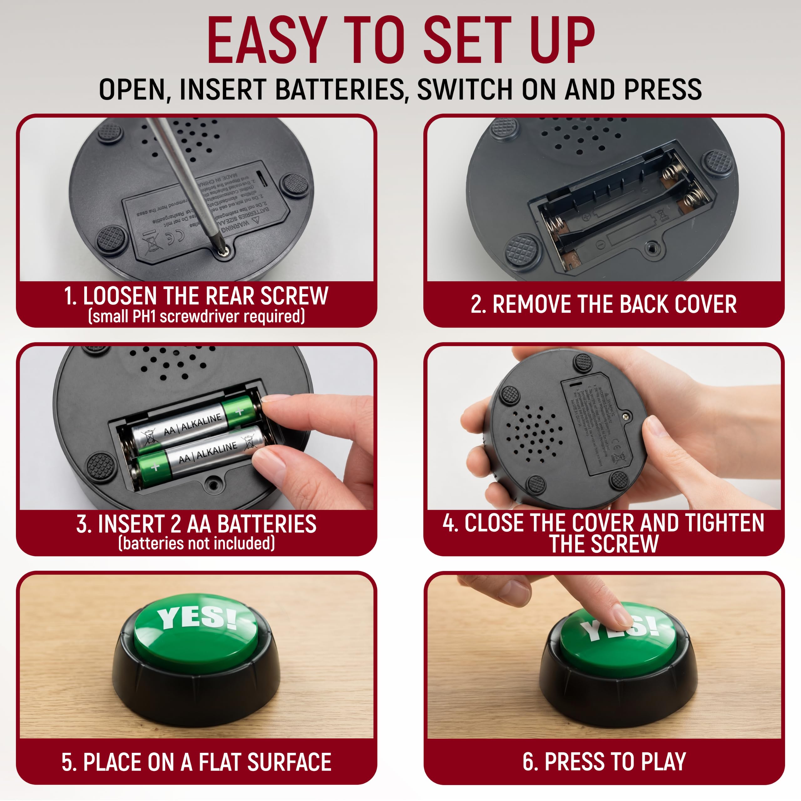 Yes No Button & Maybe Sorry Button, Juego de 4 zumbadores de Respuesta para Programa de Juegos, botón de Sonido, Regalos de Broma
