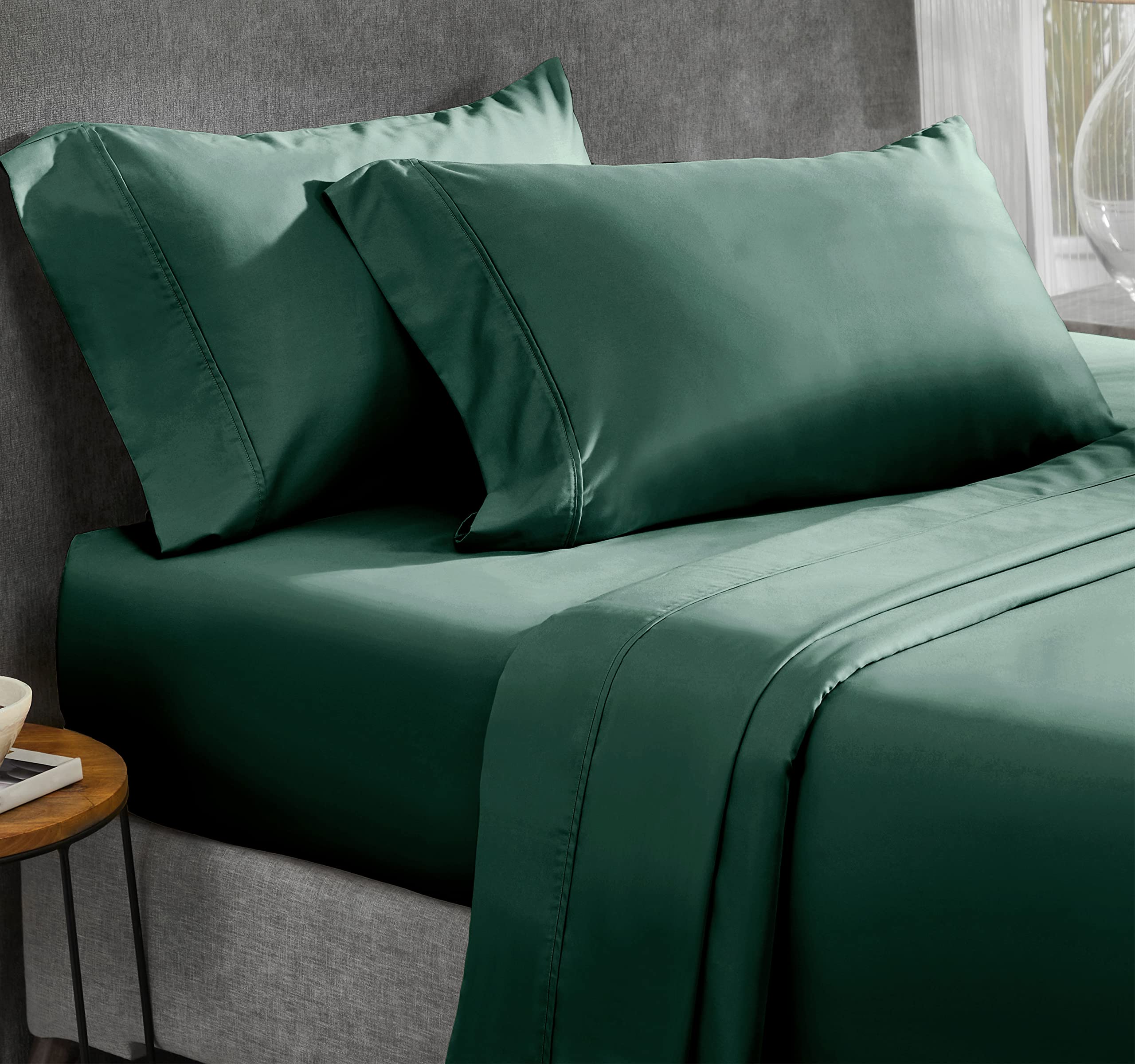 Everyday Soft Sateen Solid Sheet Set - Queen Hunter Green Sheet Set - 100% Cotton - 400 Thread Count