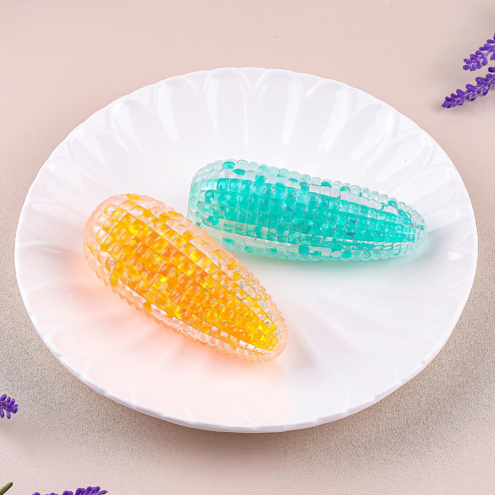 Anboor 2 Pcs Corn Squishy Toy Simulation Corn Stress Relief Fidget Toy Stress Balls for Adults Office Desk Squeeze Toys for Kids (Orange,Green) - Image 2