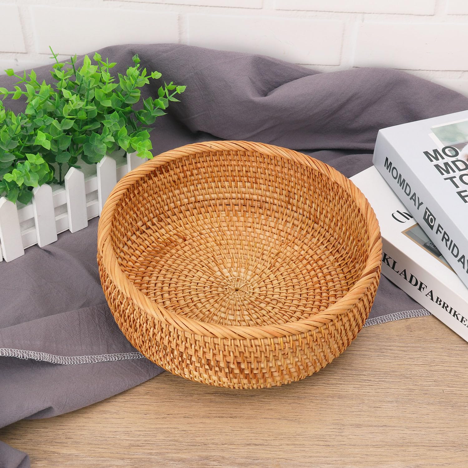 2 cestas redondas de ratán hechas a mano para pan – 9.06 x 3.54 pulgadas, cesta redonda de mimbre para servir pan y frutas, cesta de almacenamiento tejida natural para el hogar y la cocina