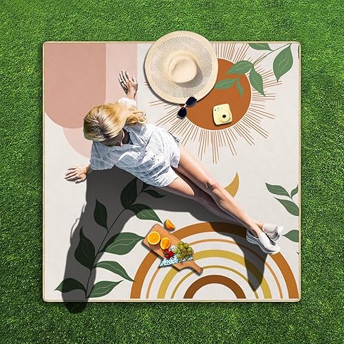 Miniatura 17 de Manta de picnic extra grande impermeable plegable (80 x 80 pulgadas), manta de playa impermeable a prueba de arena, 3 capas para el aire libre