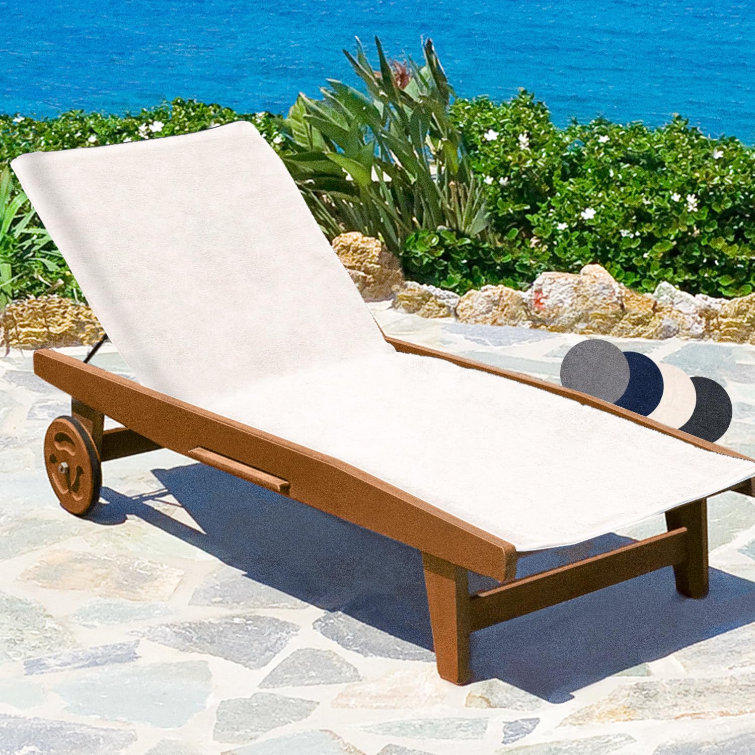 Beautissu XL Sun Lounger Towel 70x200cm Marbella - Soft Universal Terry Cloth Sunbed Beach Towel Holiday Recliner Slipcover - Non-Slip Beach Lounger 100% Cotton Terrycloth White