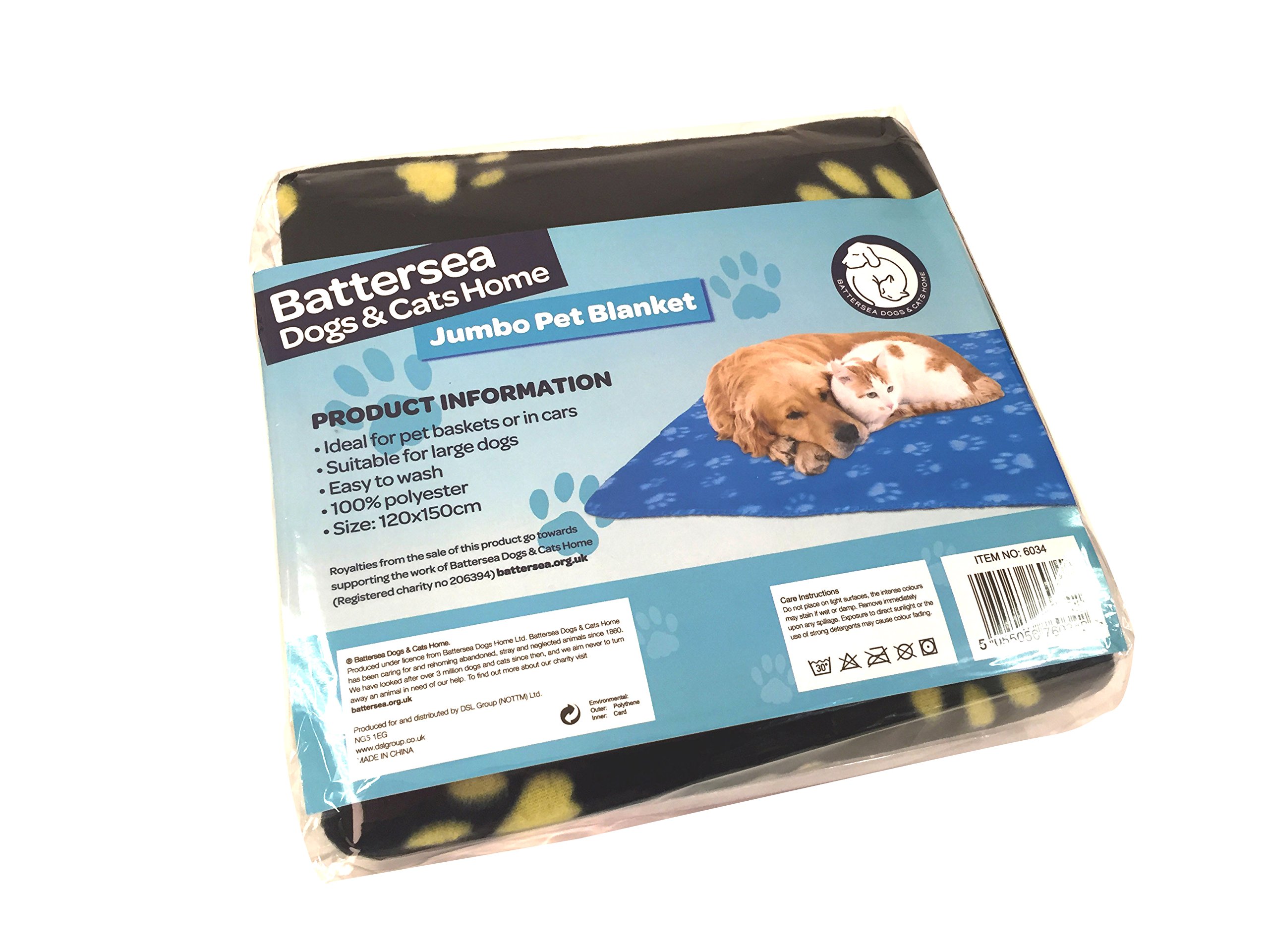 Battersea Black Pet Blanket - Soft Fleece Jumbo Pet Blankets With Paw Design (Black)