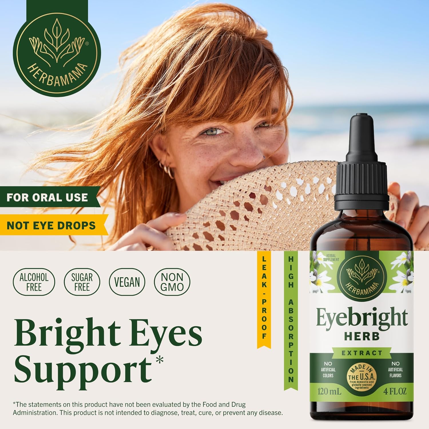 HERBAMAMA Eyebright Herb Tincture - Vegan Euphrasia Herb Extract for Bright Eyes Support - Non-GMO, Alcohol & Sugar-Free Eyebright Dietary Supplement, 84-Day Supply