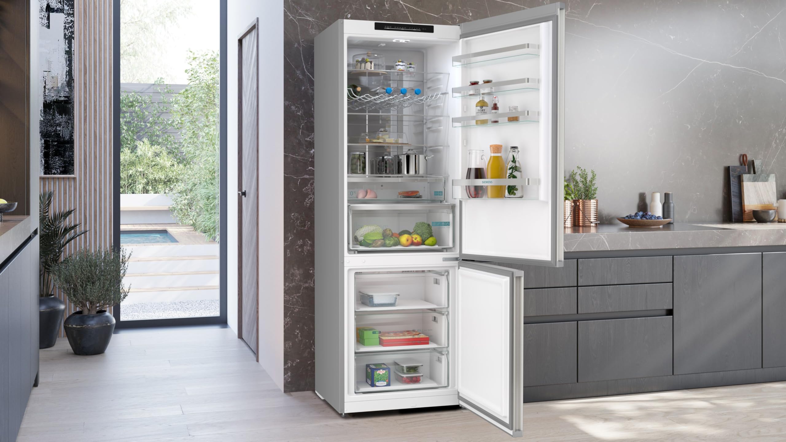 Siemens iQ300 Freistehende XXL Kühl-Gefrier-Kombination 203x70 cm, KG49NVIBG, 311 L Kühlen & 129 L Gefrieren, Total noFrost, Nahtlose Platzierung, hyperFresh 0°C, LED-Innenbeleuchtung, Edelstahl