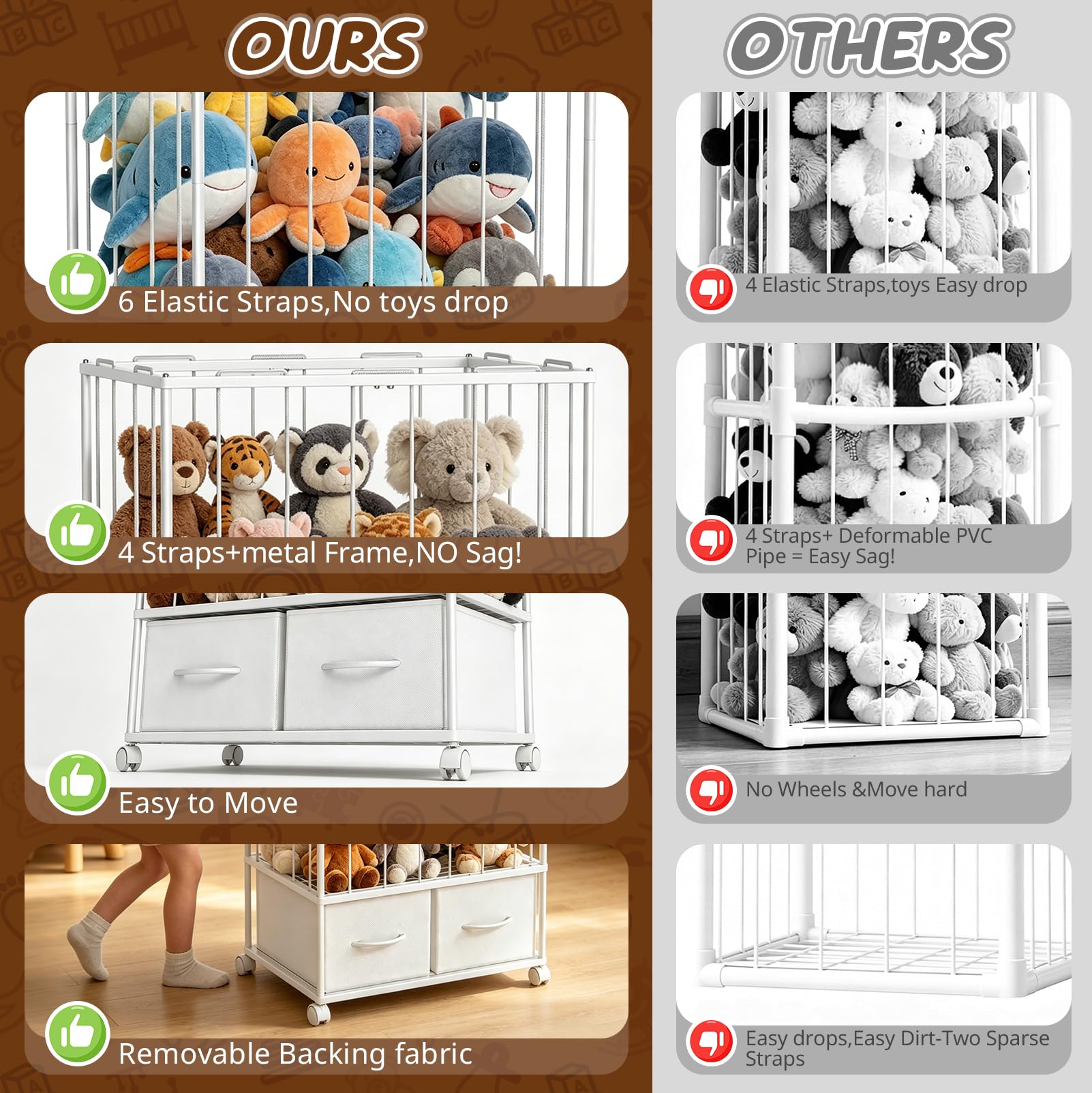 Organizador de Peluches, con Cajones, para Guardar Juguetes de Peluche