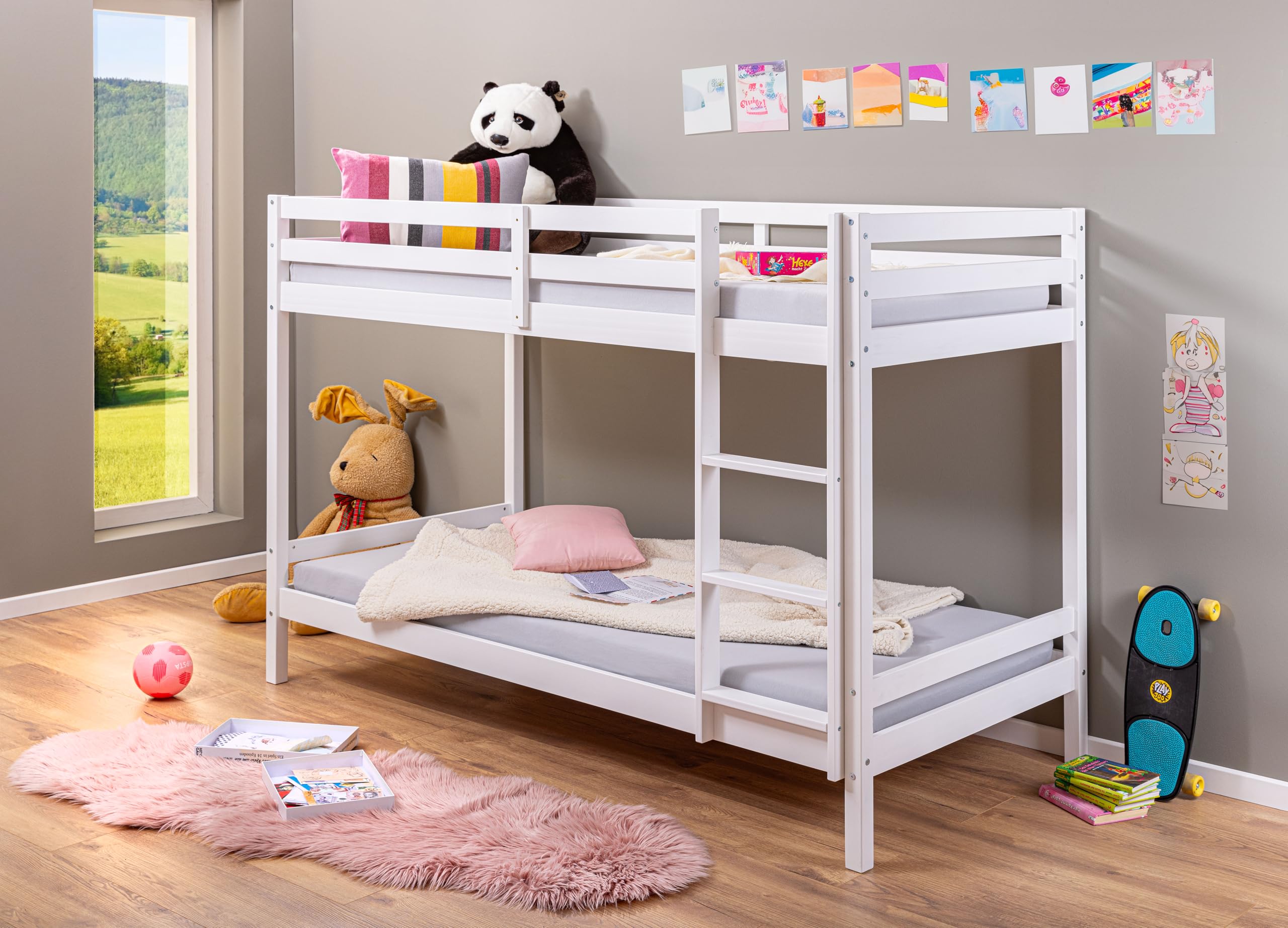Inter Link Etagenbett Small Cloud – Hochbett/Stockbett, Kiefer massivholz, Weiß, 90 x 200 cm
