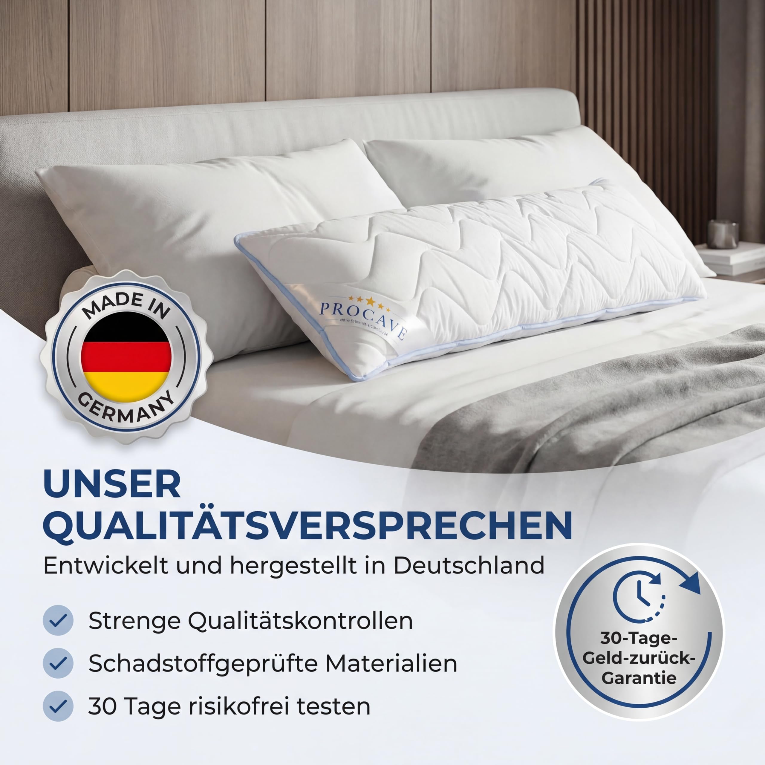PROCAVE Seitenschläferkissen Top Cool 40x145cm atmungsaktives Schlafkissen Body Pillow waschbar Komfortkissen