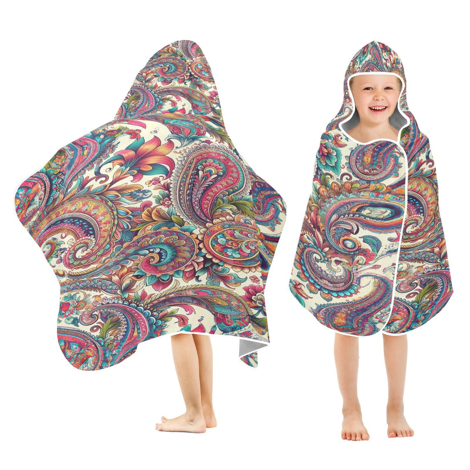 Kigai Paisley Hooded Beach Towel for Kids Soft Absorbent Quick Dry Bath Towel with Hood Lightweight Toddler Shower Pool Bath Wrap for Boys Girls