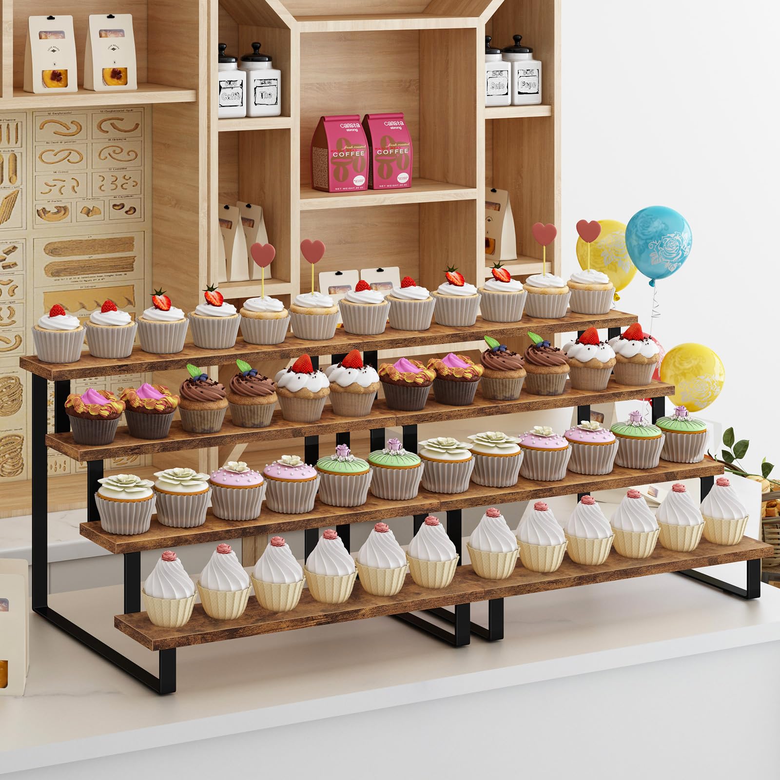 ELITEROO Cupcake-Präsentationsständer, 4 Etagen, Dessertständer aus Holz, Keks-Leckerli-Ständer für Dessert-Tisch-Set, Lebensmittel-Display-Risers für Party, Hochzeit, Dekoration, Geburtstag