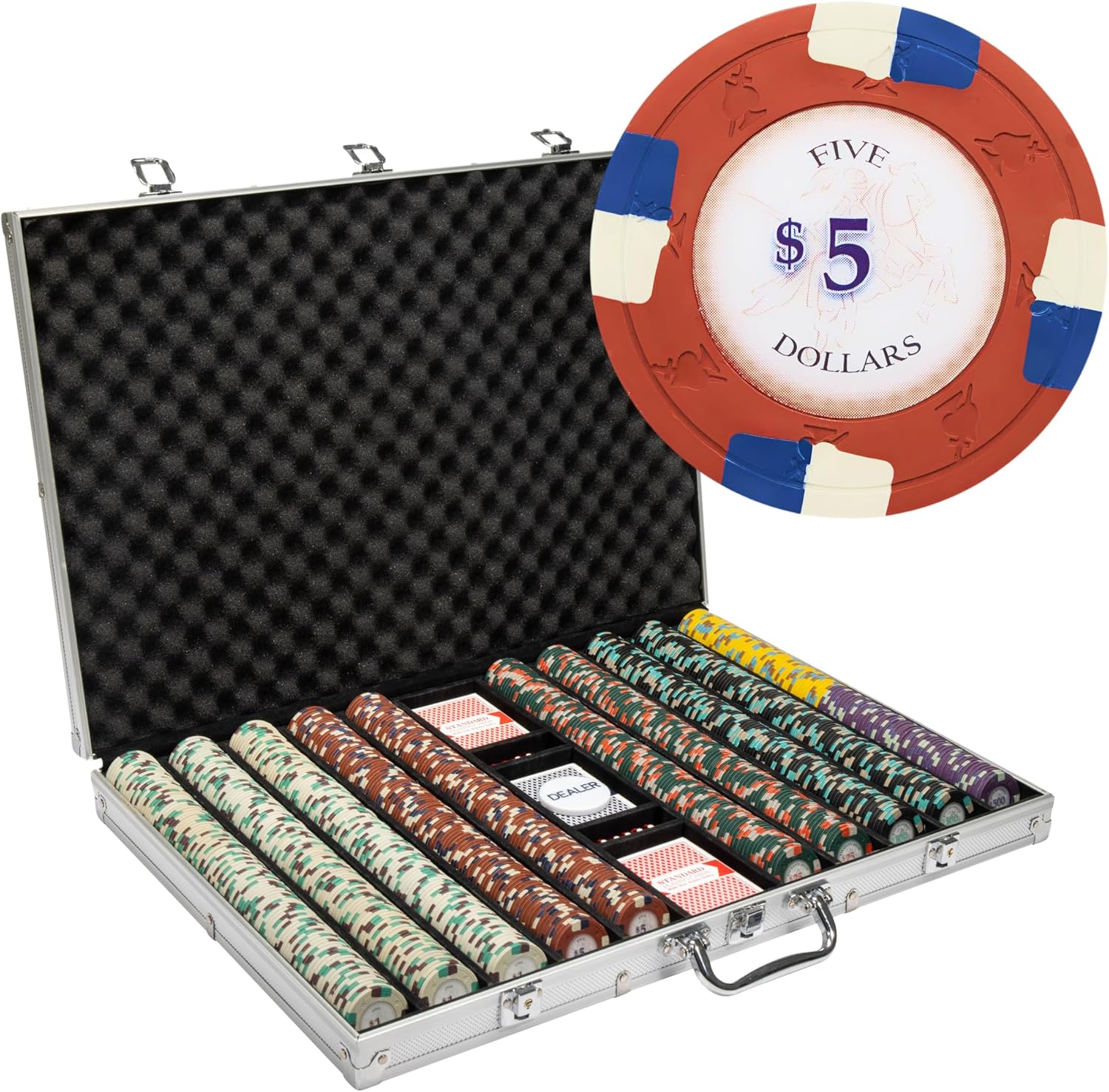 1000-piece Aluminum Poker Knights Poker Chip Case - 13.5-gram Heavy Clay Composite Set - Casino Chips for Texas Holdem, Blackjack - Betting Game Accessories