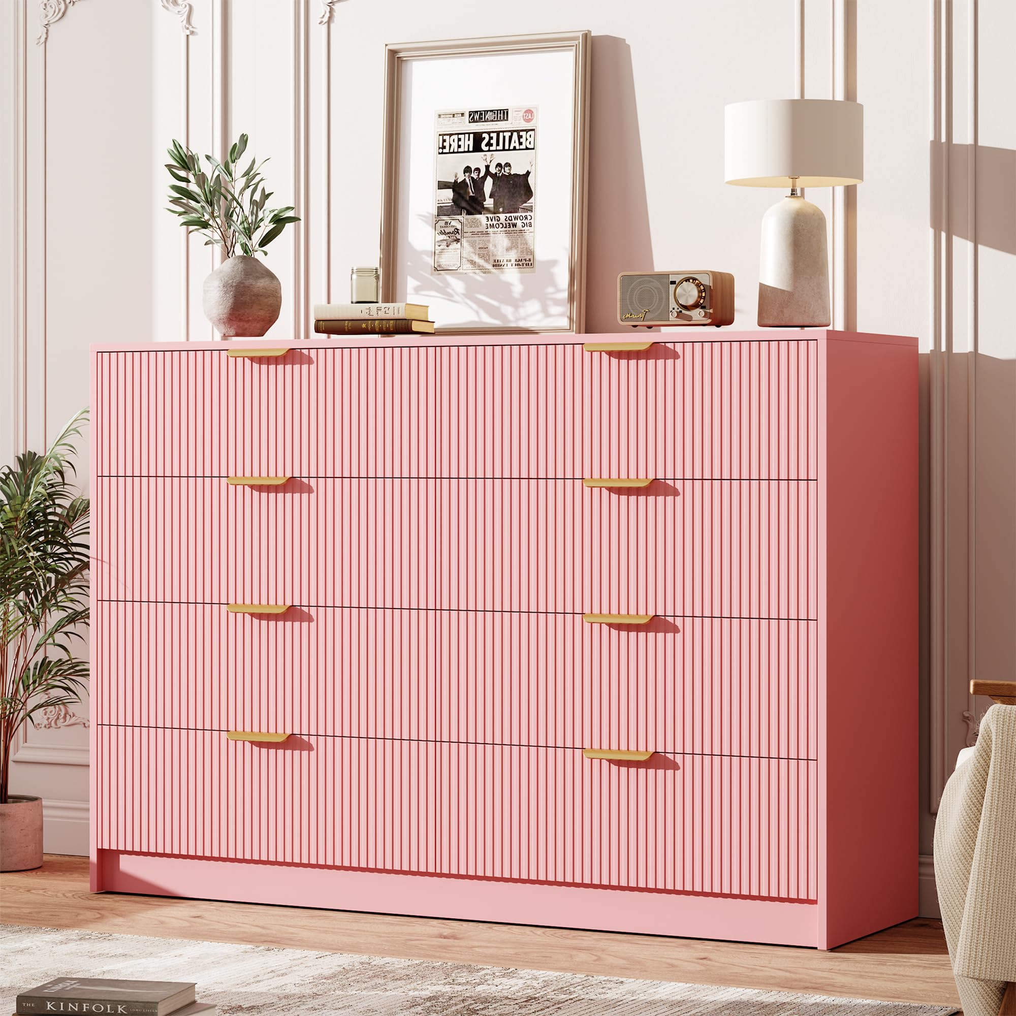 Photo 1 of **WHITE, NOT PINK** Garvee 8 Drawers Dresser - Modern Fluted Double Chest of Drawers, WHITE