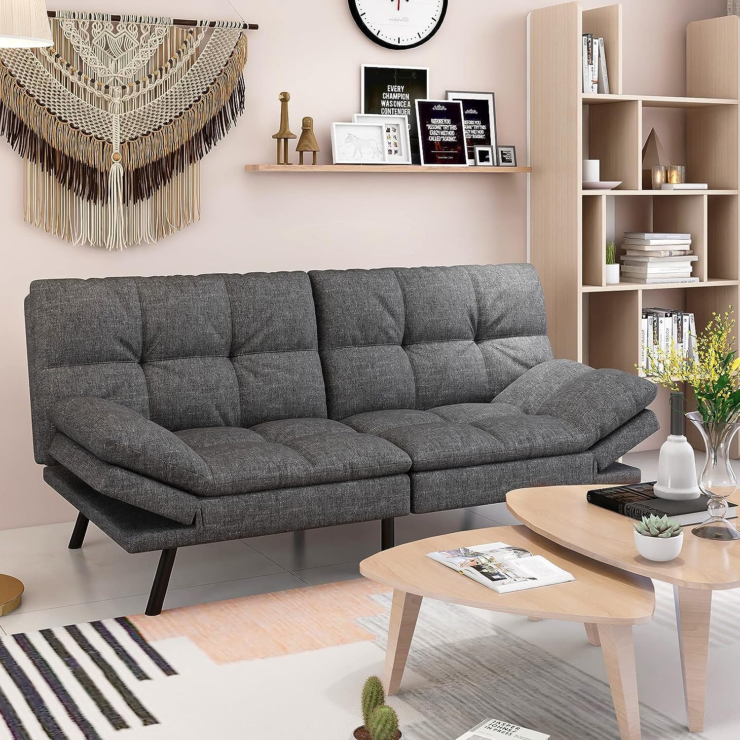 Futon Sofa Bed, Memory Foam Foldable Couch Convertible Loveseat Sleeper ...