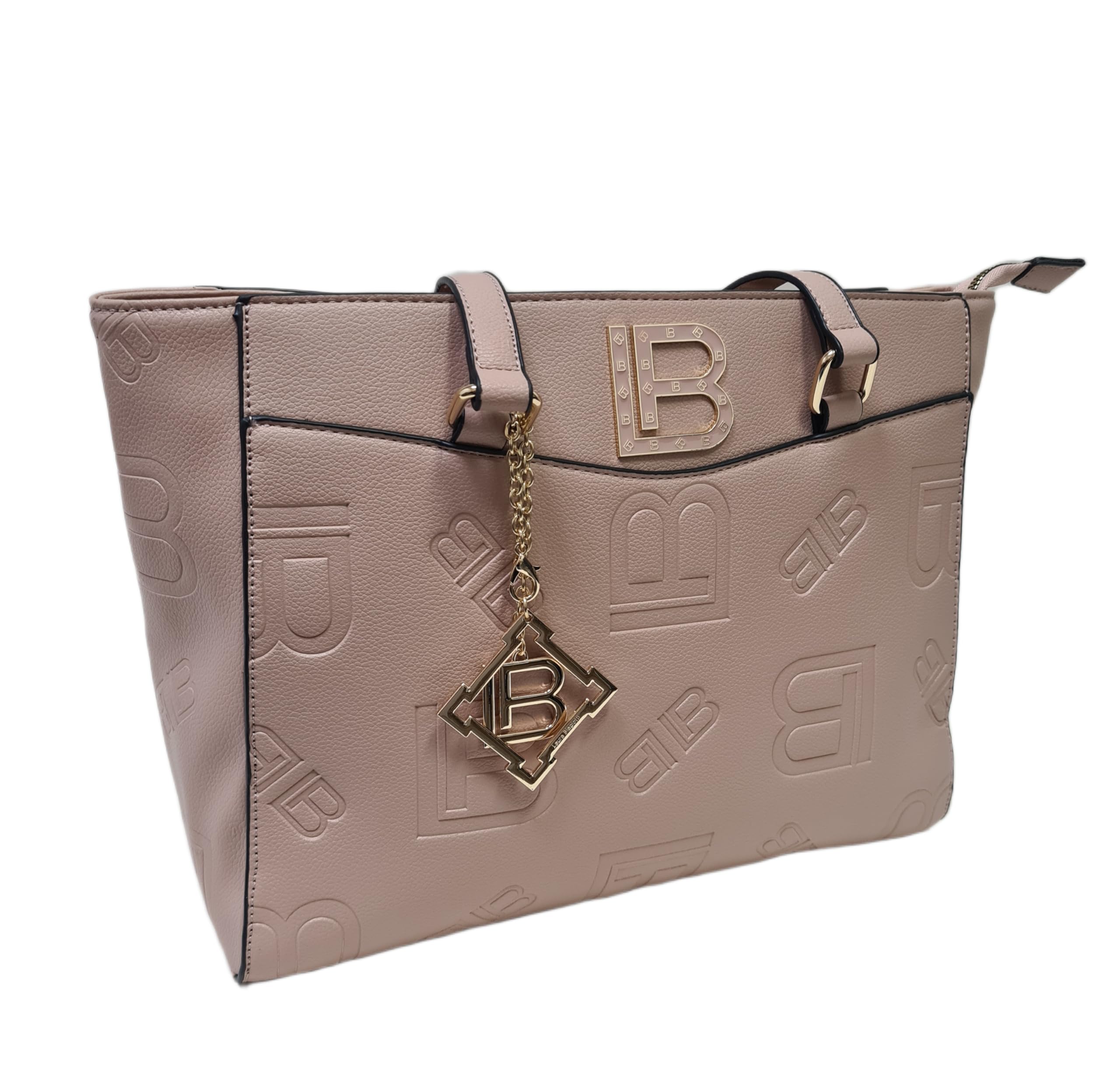 Laura Biagiotti Borsa Donna Tote in Ecopelle, Linea Lajolla, Stampa LB, Accessorio Metallico Oro, Tasche Interne, Chiusura a Zip, Dimensioni 33x26x12 cm Art. LB25W-121-1