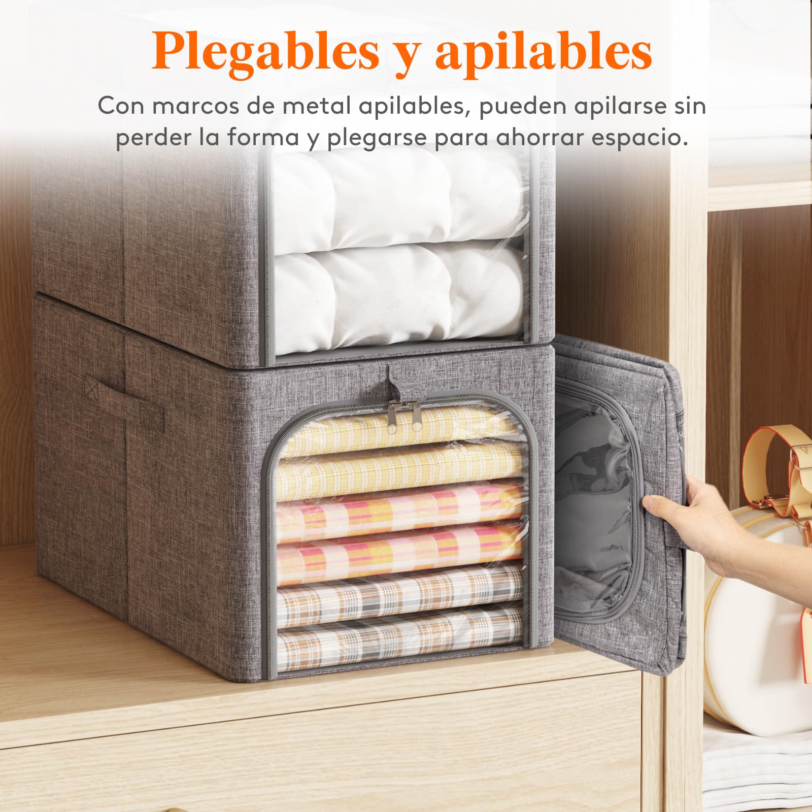 Lifewit - Paquete de 4 contenedores de almacenamiento de ropa con marco de metal, contenedores de almacenamiento de ropa plegables con tapas, cajas de almacenamiento apilables de 40L