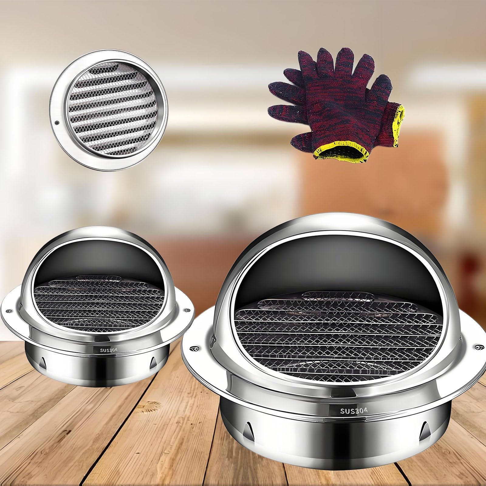 AMZBNEIDI Extractor Vent Cover Grille, Stainless Steel Soffit Exhaust Air Vent With Screen Mesh, Loered Wall Mount, 50-300mm(7.9in/200mm 2pack)