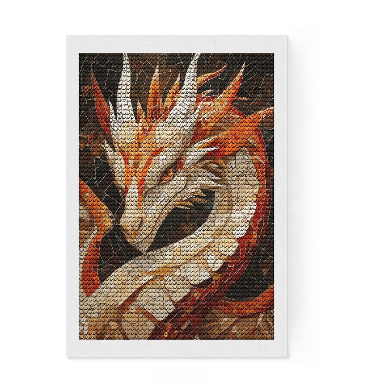Junmoney Mysterious Dragon Mosaic Diamond Painting Set 8"x12", Vintage Style Decor, for Beginners, Stress Relief Craft, Christmas Gift