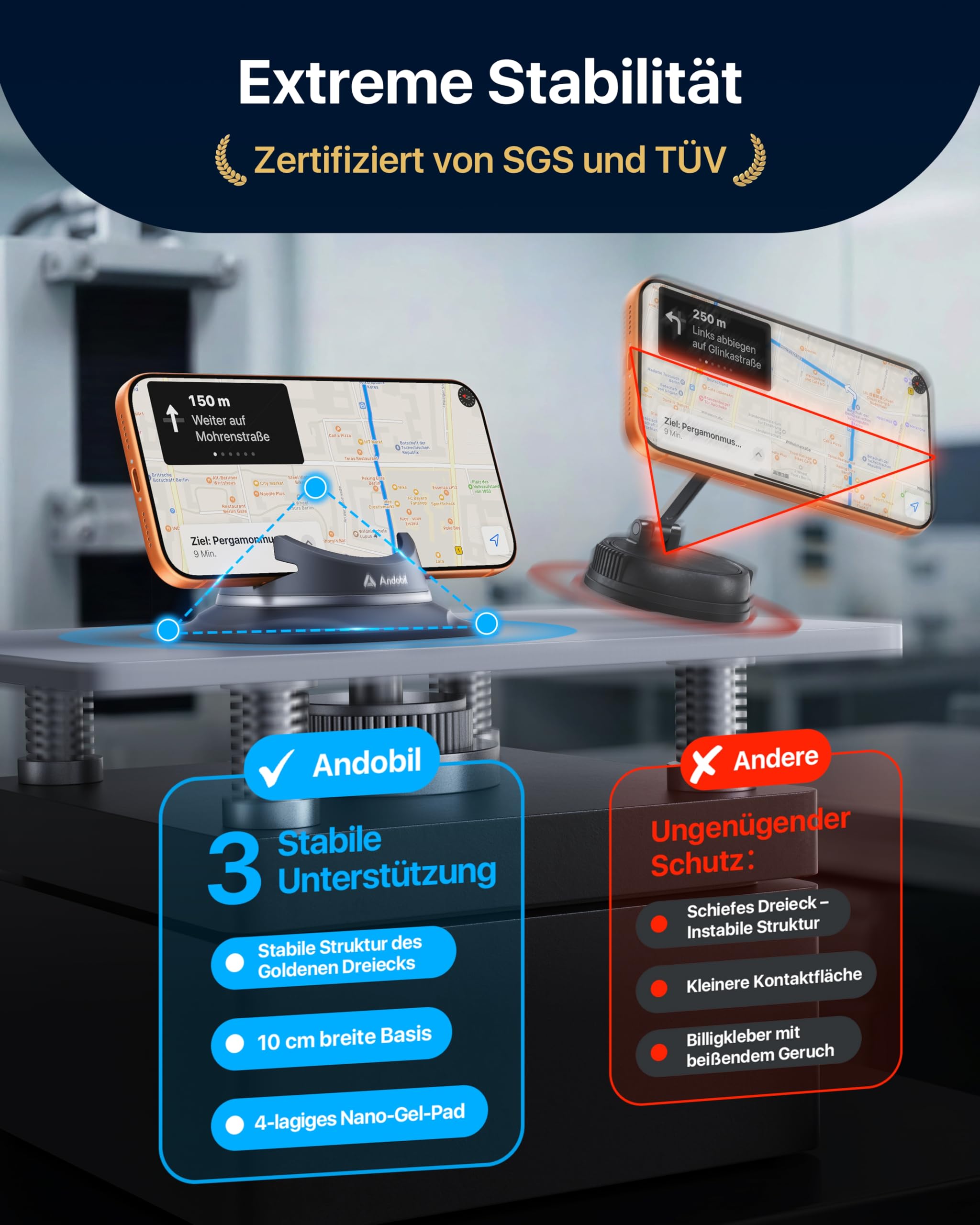 andobil 2026 Upgrade Handyhalterung Auto Armaturenbrett [1-Sekunden-Platzierung & Extreme Stabilität]-360°Drehbar Handy Halterung Auto saugnapf für iPhone 17/16/15/14/13 Pro Max Samsung S25 Ultra S24