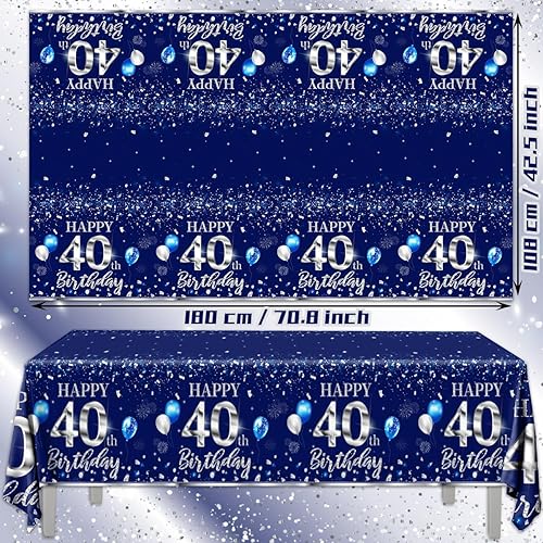 Miniatura 61 de GREHUMOR Mantel de feliz cumpleaños de 3 piezas, color azul plateado, suministros para fiesta de cumpleaños 30, funda de mesa desechable de plástico