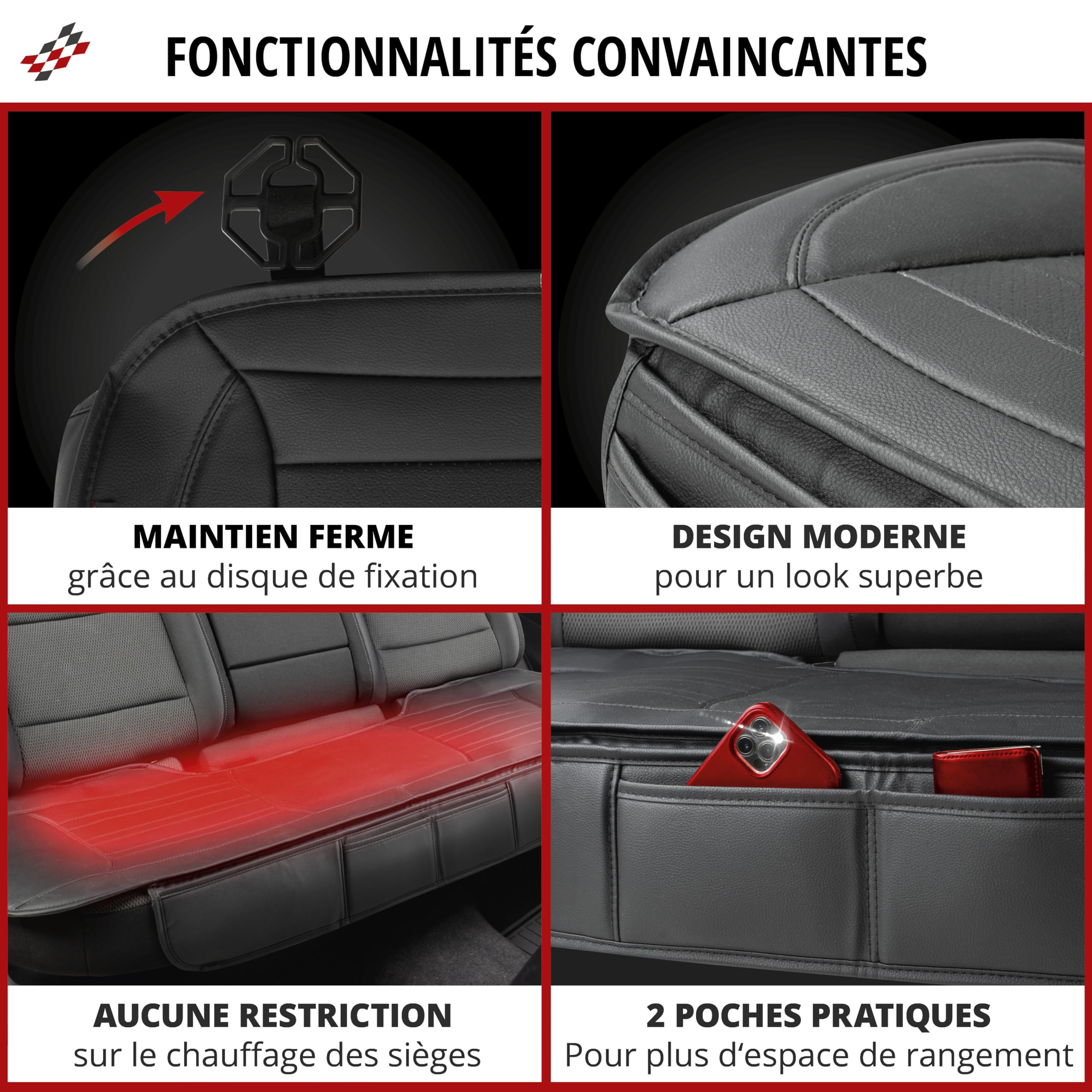 Walser Housse de siège Auto Fernando, Housse de siège Auto Banquette arrière, Protecteur de Place Voiture Banquette arrière Cuir synthétique, Car Seat Cover Noir