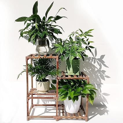 Amazon フラワースタンド プランタースタンド 花台 園芸ラック ジャグスタンド 観葉植物スタンド 鉢スタンド ガーデンラック 室内 室外 木製 植木台 4鉢 多層 フラワースタンド 園芸ラック