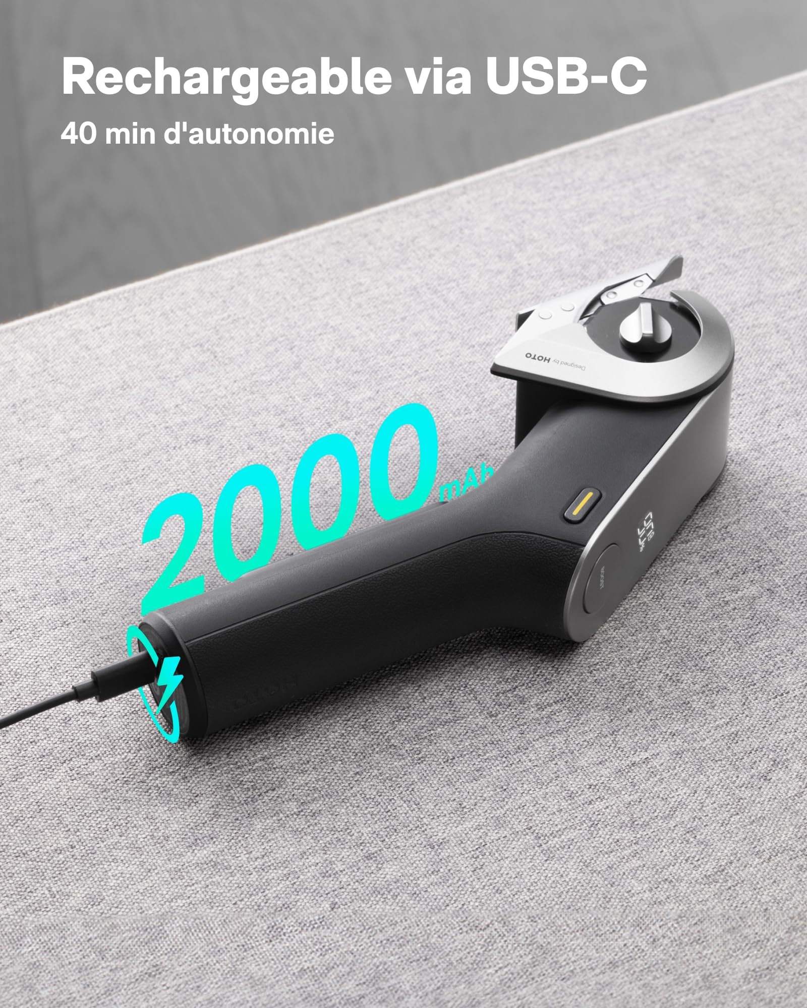 HOTO Ciseaux électriques sans fil EdgeFlow, lame titane, écran LED, rechargeable, auto-affûtage, sécurité, carton/bricolage