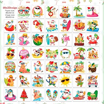 HOWAF 96 Pcs Christmas July Temporary Tattoos, July Tropical Christmas Party Decoration Waterproof Tattoos for Hawaiian Xmas, Hawaiian Flamingo Santa Tattoo Stickers for Mele Kalikimaka Decorations