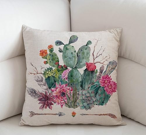 Miniatura 5 de Swono Funda de cojín de lino de arpillera de algodón con patrón floral tropical de acuarela, funda de cojín para sofá, decoración al aire libre,