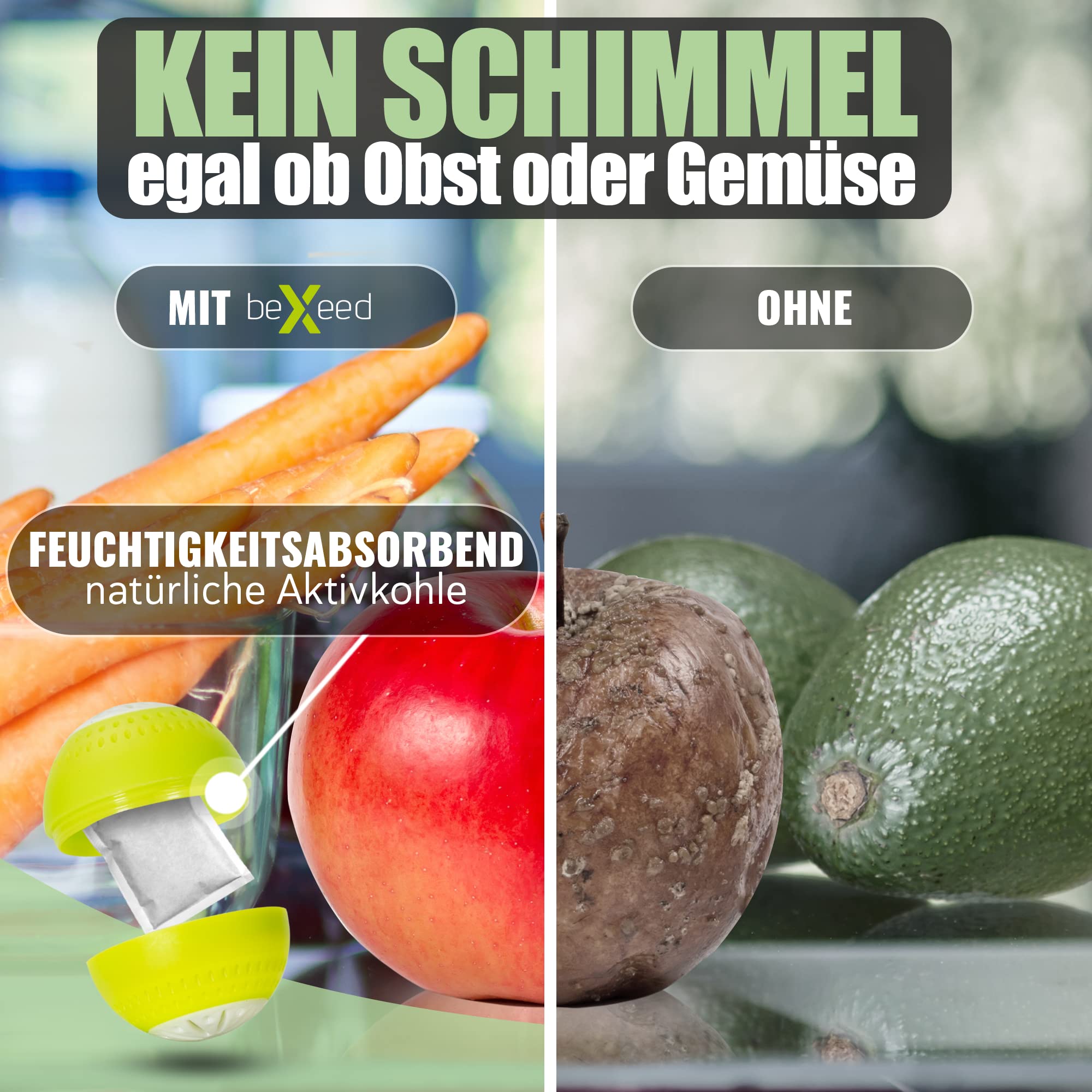 Natürlicher Geruchsneutralisierer - inkl. 3 Nachfüllpacks für eine lange Wirkungsdauer - 2-in-1 Funktion mit Aktivkohle - Geruchsentferner Luftentfeuchter kühlschrank-deo duft geruchskiller frisch