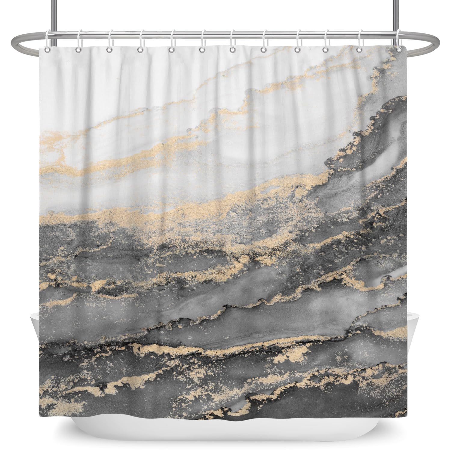 ASDCXZ Marble Shower Curtain, Grey, 180 x 180 cm, Modern Abstract Grey, White, Gold Gradient, Marble Look, Texture, Washable Bathroom Shower Curtains, Polyester Textile, Waterproof Shower Curtain for