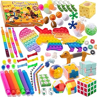 Fidget Toys Pack 70 Pcs, Autism Sensory Toys Small Toy Bulk, Classroom Treasure Box Chest Prizes, pop it fidgets Box, Party Favors for Kid ADHD, Stress Relief Tools, Gift Box for Kids