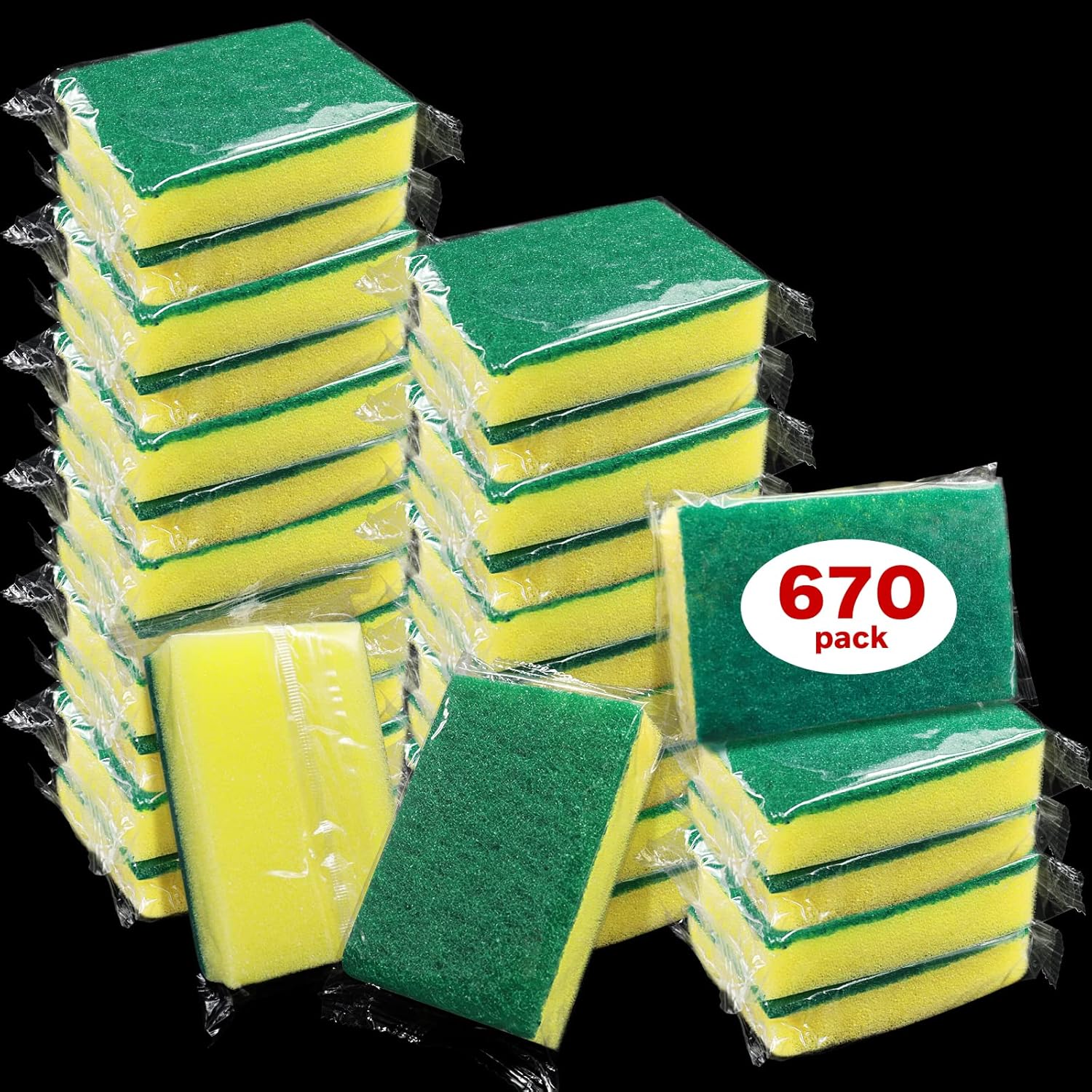 Individually Wrapped Sponges, 670 Pack Sponges Individually Wrapped for Kitchen Scrub Dish Dishes Dishwashing Cleaning Non Scratch Scrubber Sink Bulk Case Small Mini -Thinner (0.98inch/2.5cm)