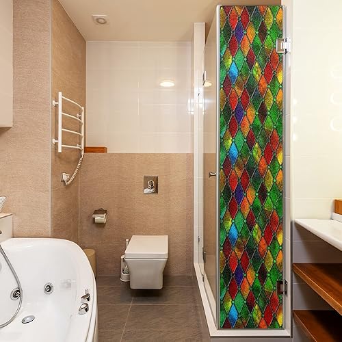 Miniatura 16 de Película decorativa de privacidad para ventana de arcoíris, película decorativa de adherencia estática para baño, oficina en casa, bloqueo UV, 17.7