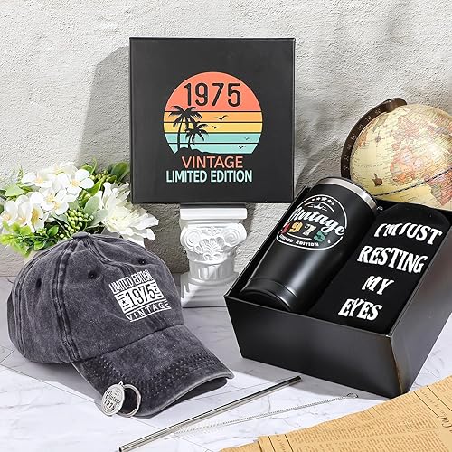 Miniatura 7 de Sieral 5 piezas de regalos de cumpleaños 50 para hombres, regalo de 50 cumpleaños para él, incluye gorra, gorra de béisbol, calcetines, llavero,