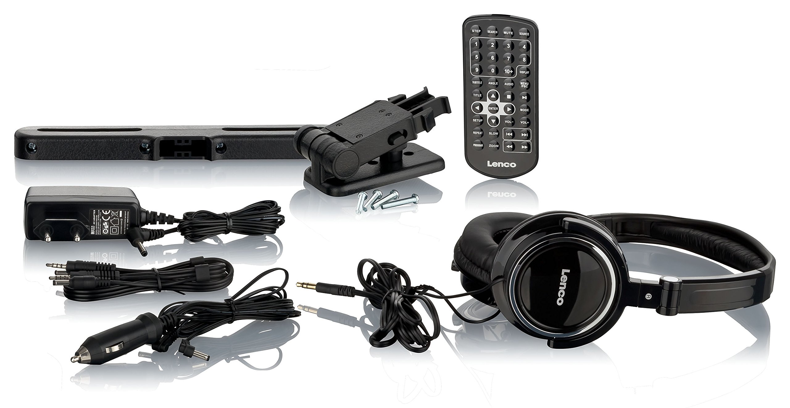Lenco DVP-939 - Lettore DVD portatile da 2 x 9 pollici con 2 cuffie e 2 supporti per poggiatesta - batteria ricaricabile integrata - ingresso USB - lettore di schede SD - nero