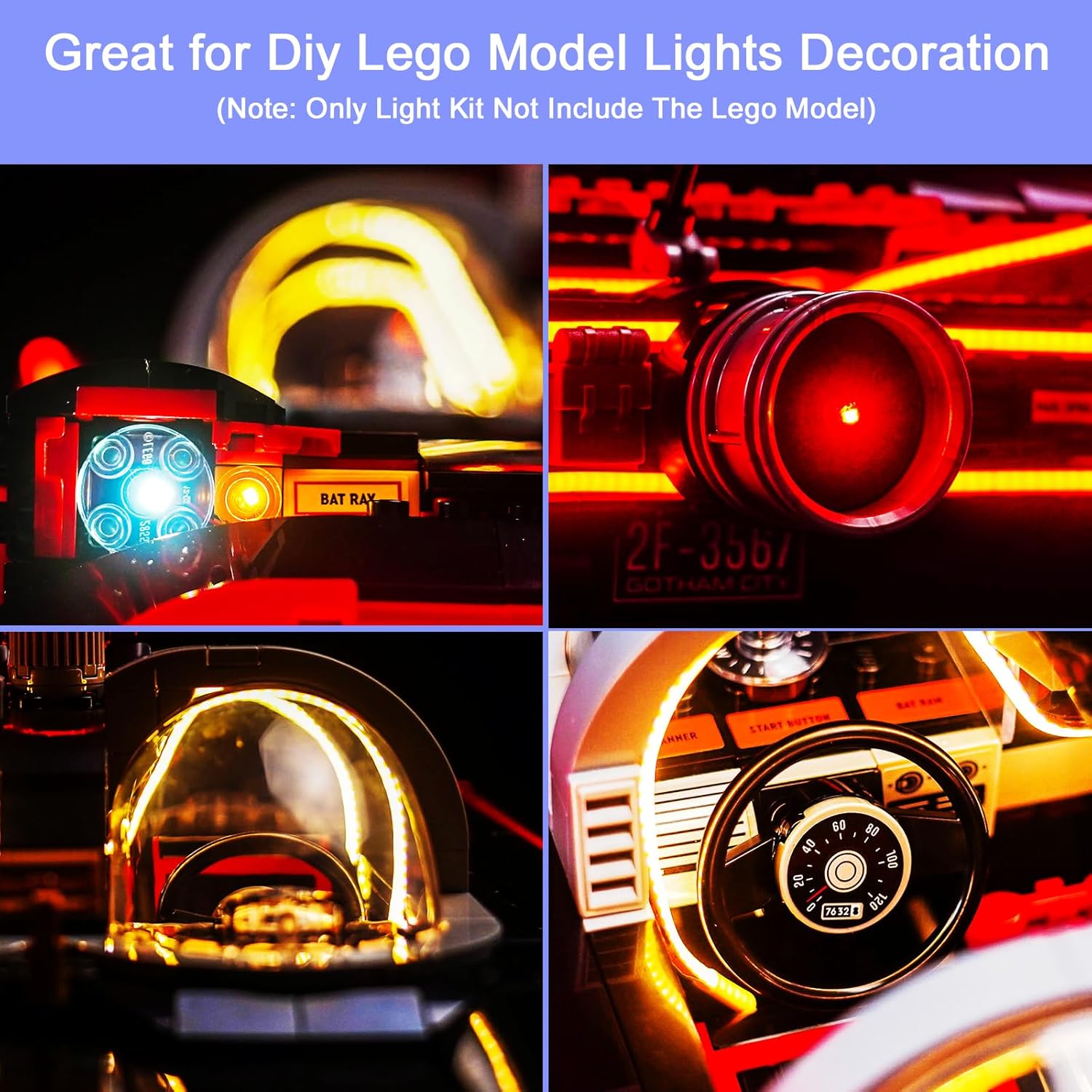 Upgraded Led Light Kit Compatible with Lego Batman: The Classic TV Series Batmobile Building Set, RC Version Compatible with Lego 76328 (Model Not Included)