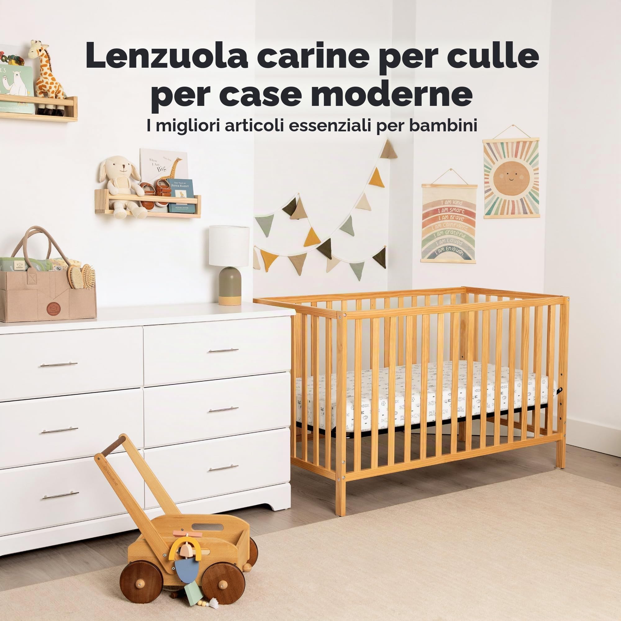 Lenzuolo con angoli per lettino da 70x140 - Set di lenzuola per lettino da bambino, composto da un lenzuolo con angoli e due lenzuolini per lettino, in cotone (Woodland)