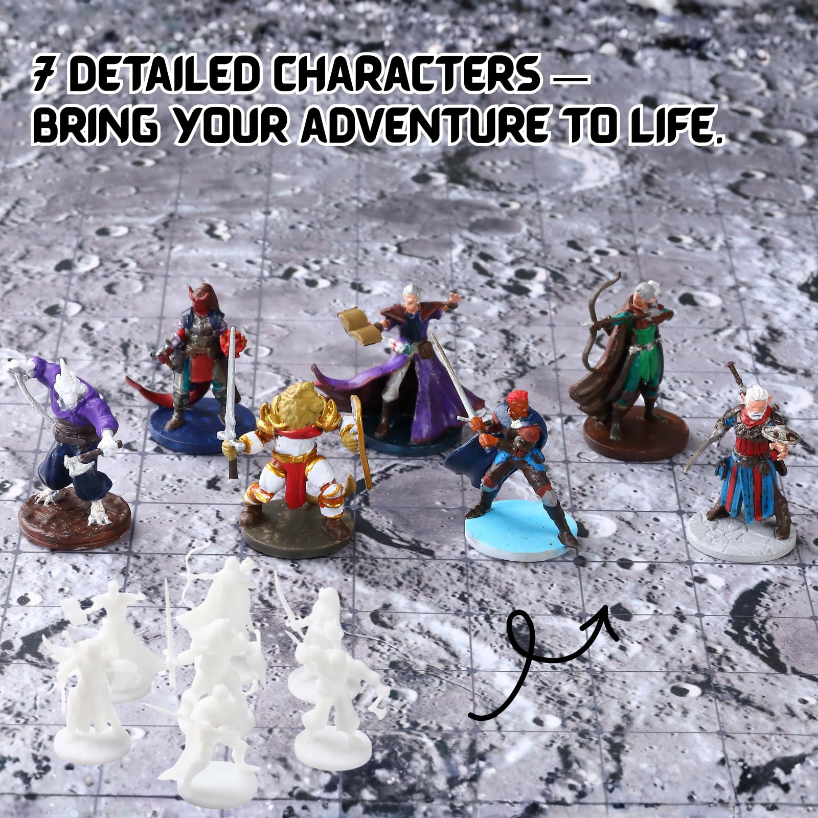 Kit Pintura Miniaturas DND-Set Inicio 22 Pinturas Agua Principiantes Incl Oro/Plata Metálicos Sombras y Primer Figuras DND War Hammer40K Regalo Ideal 7 Figuras Aventuras TTRPG
