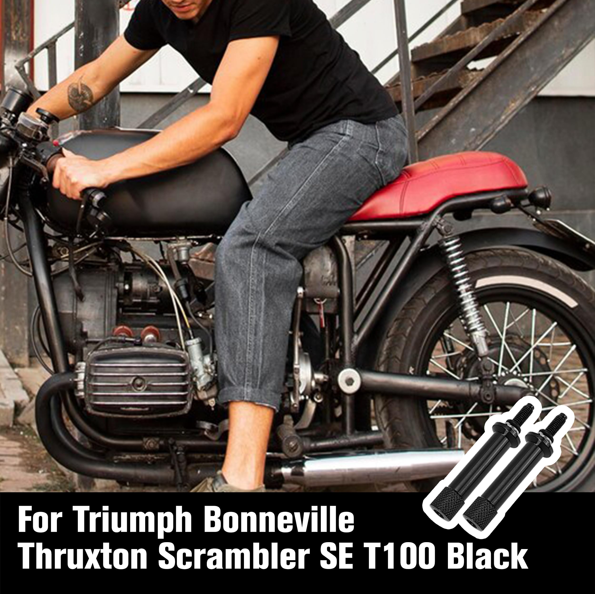 2 bulloni di ricambio per sella a sgancio rapido per moto Triumph Thruxton Bonneville Scrambler T100 2001-2015 vite lunga senza attrezzi (colore: nero)