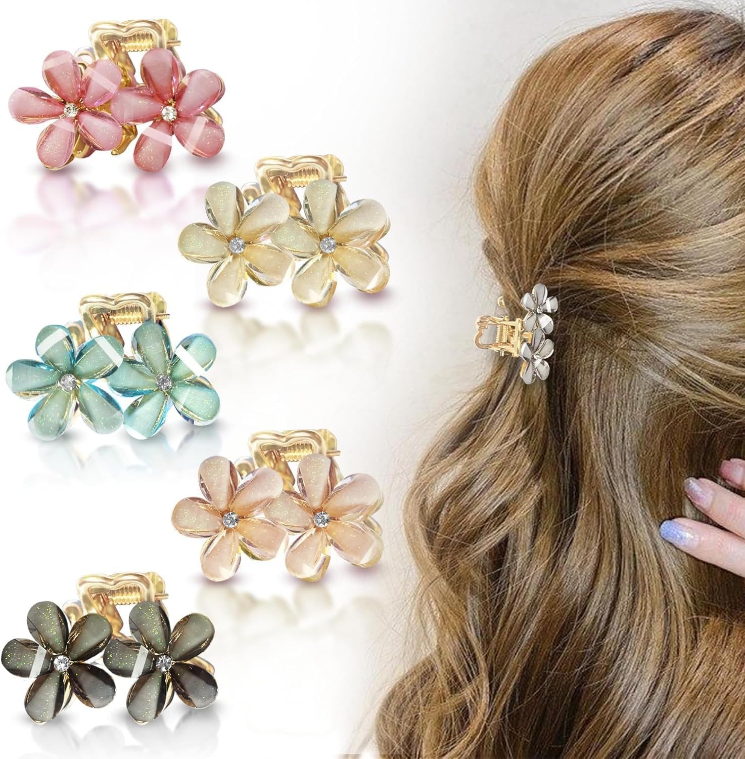 KARDIFF Flower clips for women- flower clutcher for women hair- floral clip- fancy clips- fancy clutcher- korean for hair- korean clutcher random colours) 6PC