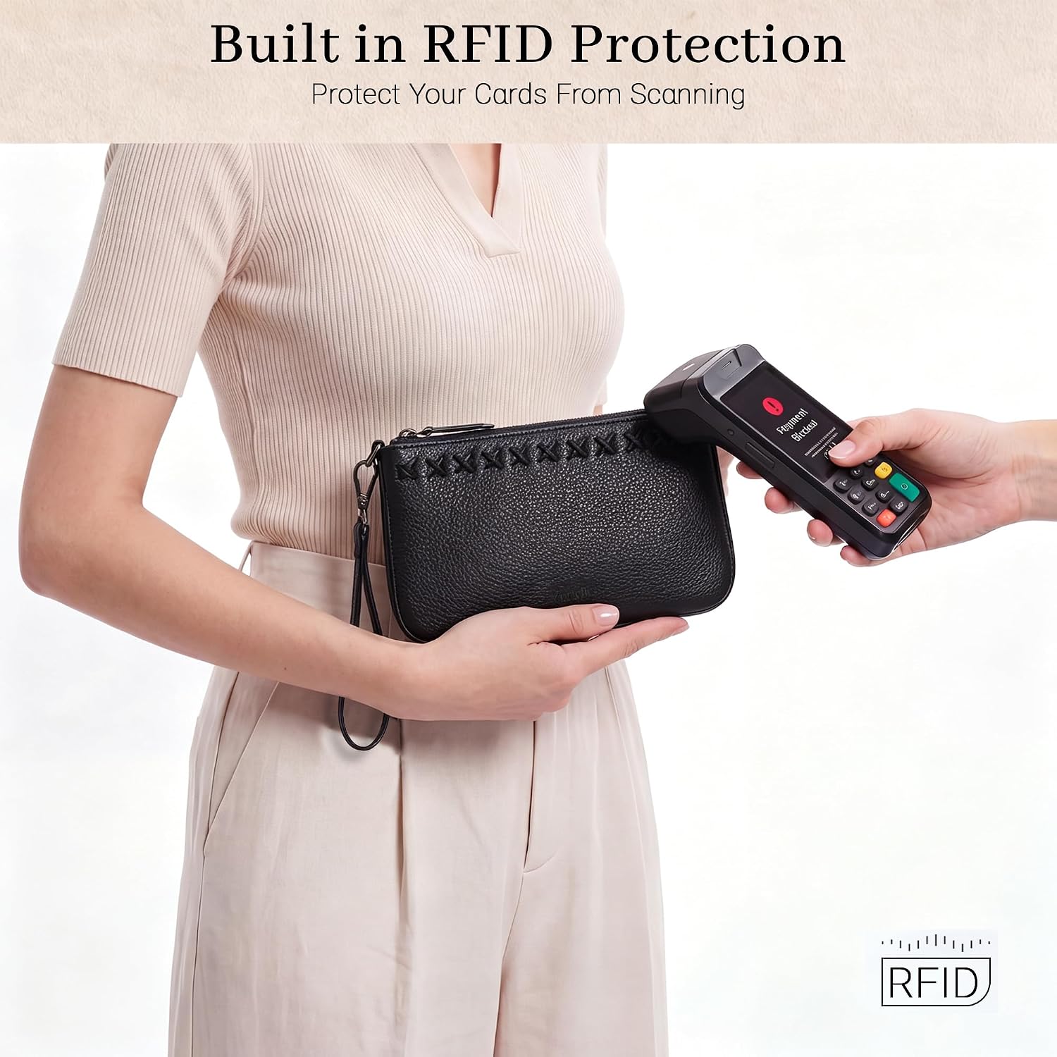 Genuine Leather Wristlet Clutch Wallet RFID Blocking Cell Phone Purse