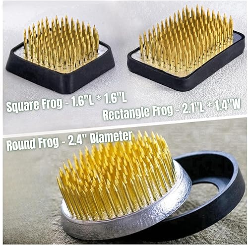 Miniatura 2 de Juego de 3 ranas de flores japonesas Ikebana Arreglo floral Kenzan, 2.4 pulgadas redonda rana floral moribana + 1.6 pulgadas cuadrado Ikebana