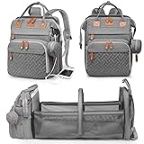 Baby Diaper Bags with Changing Station, Waterproof Diaper Bag Backpack for Moms Dads with USB Charging Port, Baby Shower Gifts, Large Capacity diaper backpack, Grey Gery
