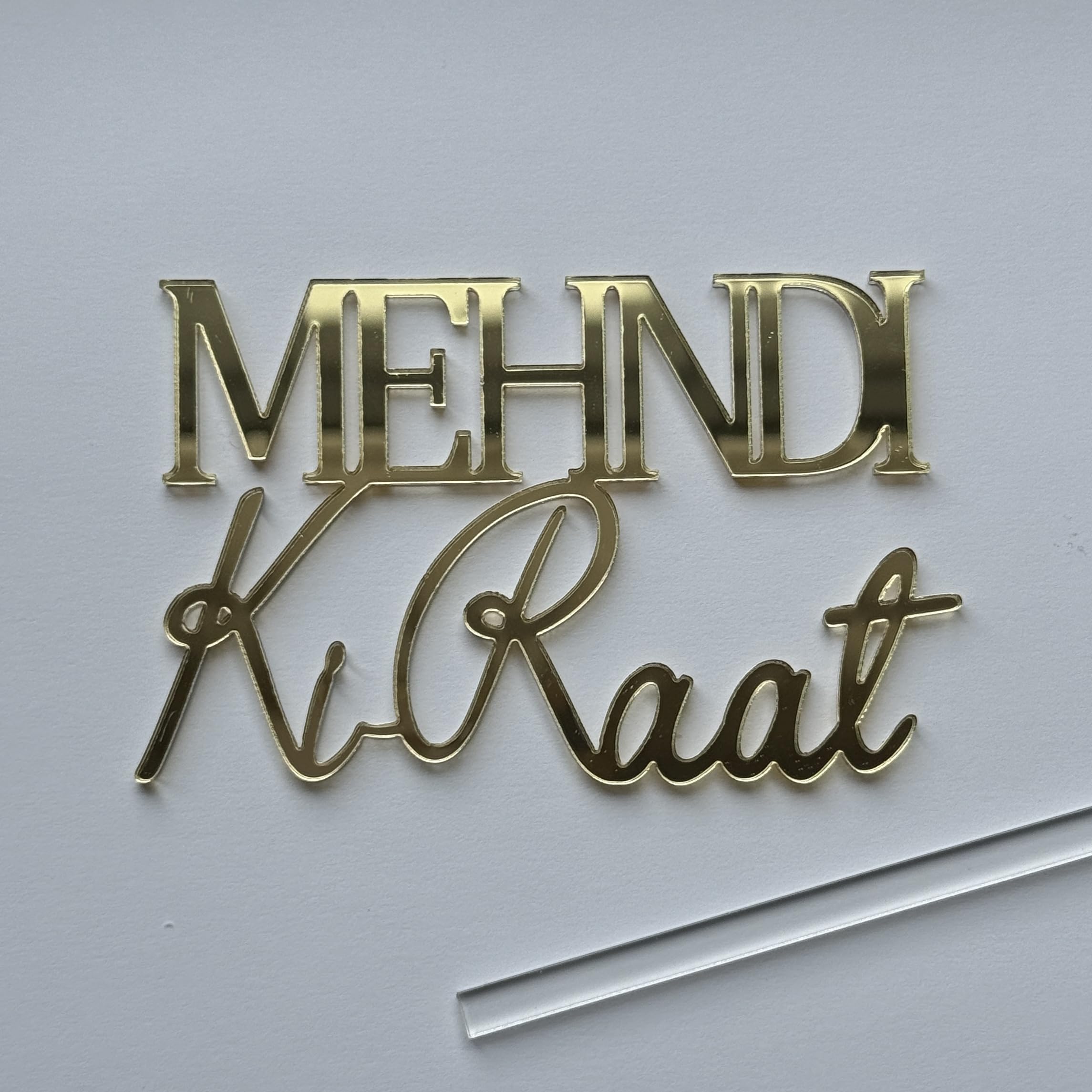 Mehndi Ki Raat Acrylic Cake Charm Topper - Gold Mirror, 10cm x 6.3cm