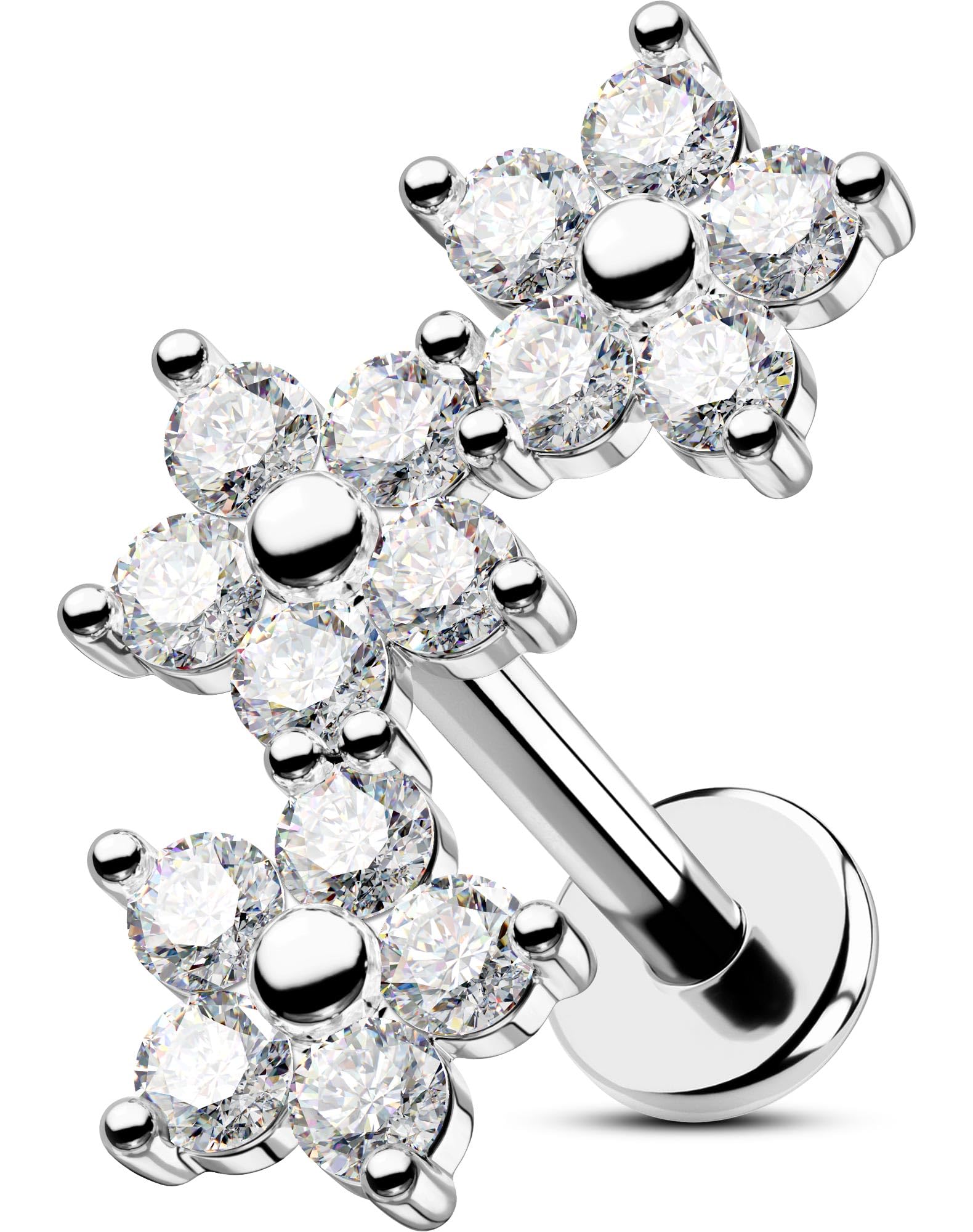 OUFEROUFER Helix Earring Stud, Curved Flower Stud Earrings Flat Back 316L Stainless Steel 16G Internally Threaded Cartilage Helix Conch Earrings for Women Men