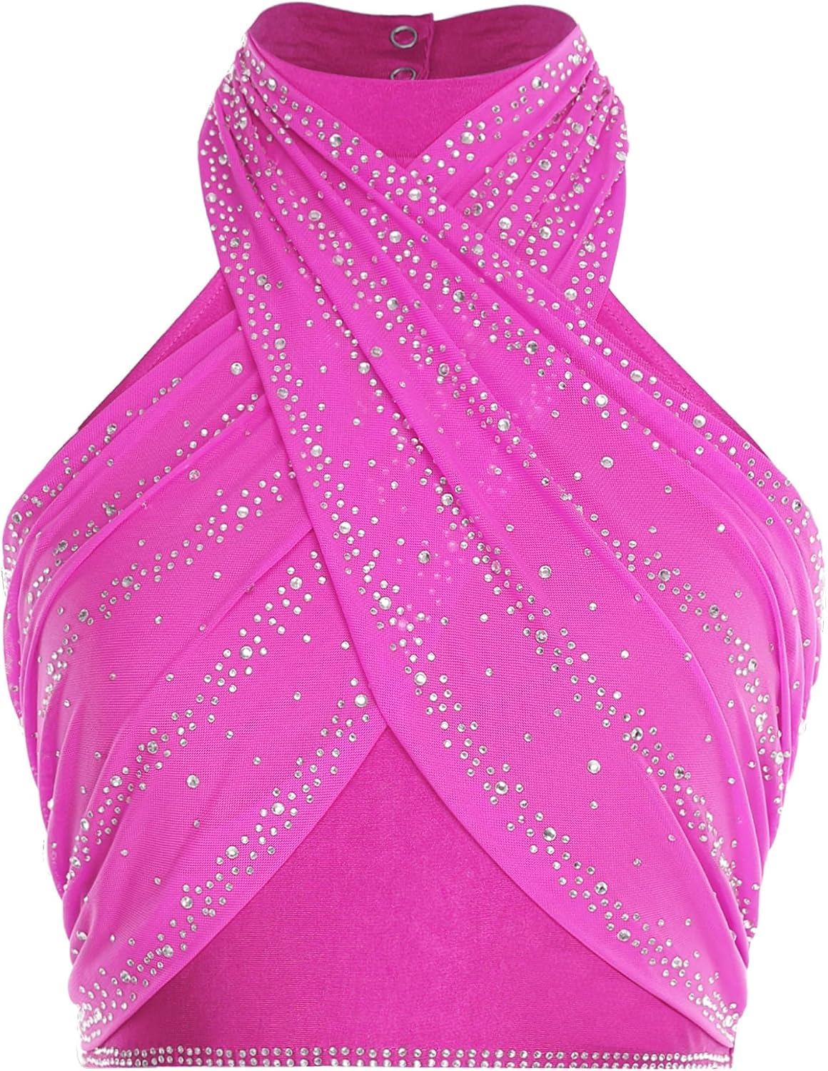 XUNZOO Women Girls Sequin Dance Crop Top Halter Neck Sleeveless Ballroom Dance Latin Jazz Recital Costumes